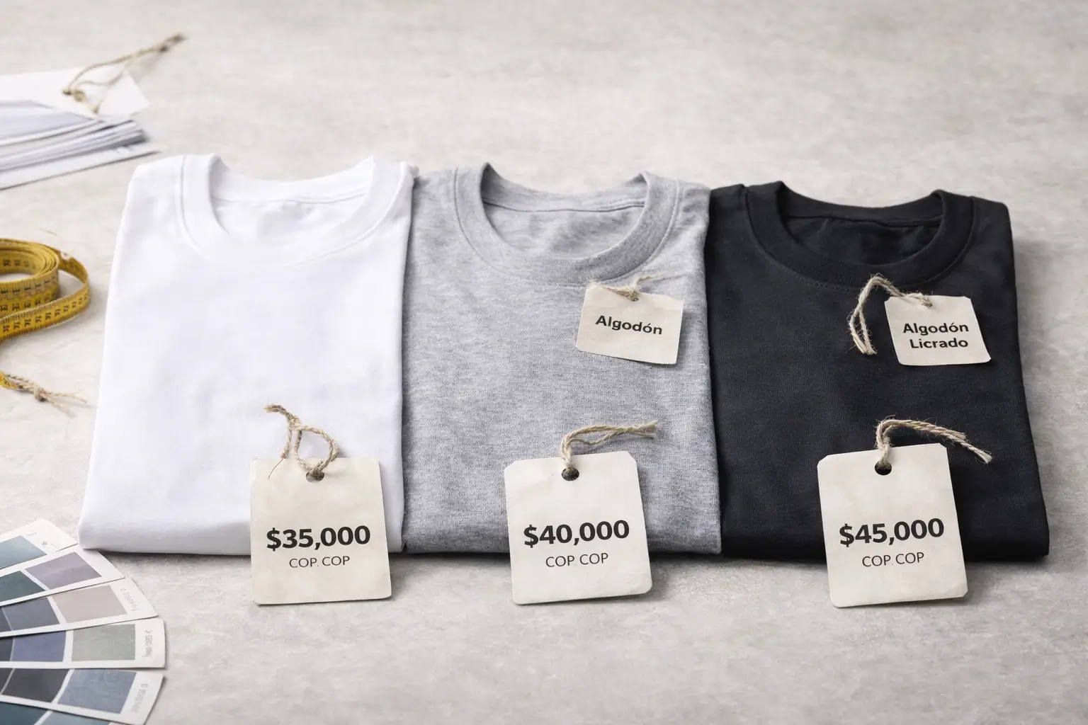 Precio de camisetas personalizadas según tipo de tela algodón y algodón licrado